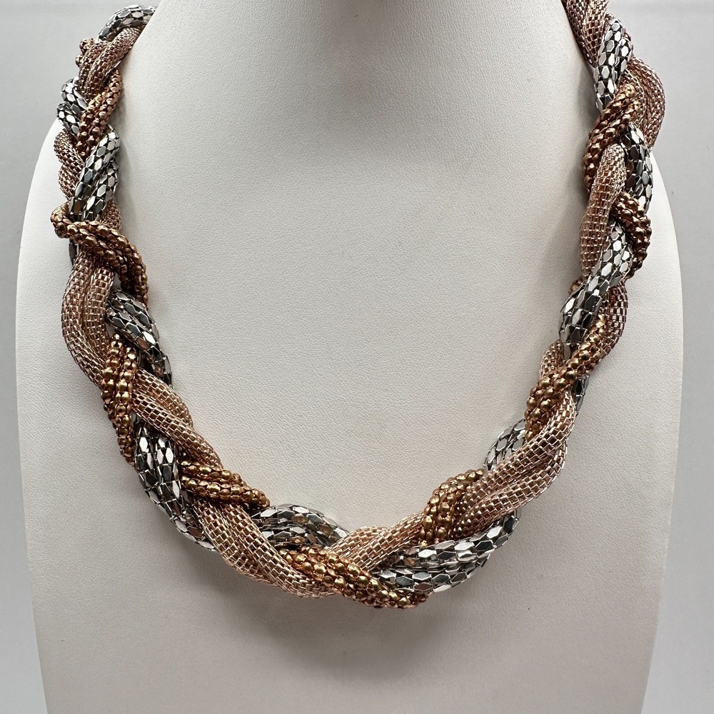 Vintage Y2K Multi Stand Twisted Mesh Statement Necklace Chunky Women's Jewelry